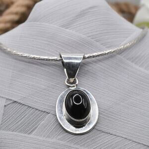 Milor Italy Sterling Silver Omega Chain Necklace Mexico 925 Black Onyx Pendant